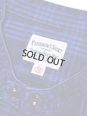 画像8: 【 Pherrow's（フェローズ） 】　バンドカラープルオーバーワークシャツ　[ Band Coller Pullover Work Shirts ]　[ INDIGO CHECK ]