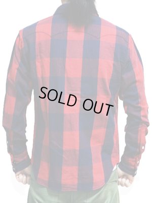 画像2: 【 Pherrow's（フェローズ） 】 インディゴチェックウエスタンシャツ [ レッド×インディゴブロック ]