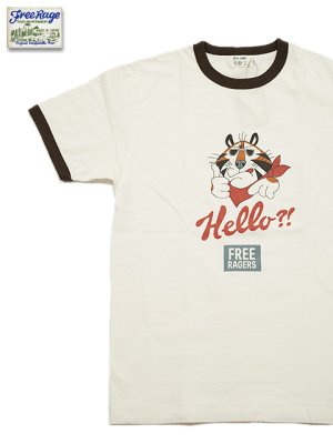 画像1: 【 FREE RAGE 】　リンガープリントTシャツ [ Hello?! ] [ WHITE x BROWN ] 【 メール便可 】