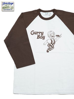 画像1: 【 FREE RAGE（フリーレイジ） 】　Baseball Tee [ Curry Boy ] [ WHITE x BROWN ] 【 メール便可 】 