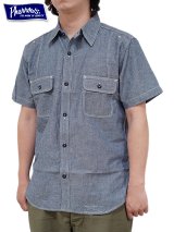 【 Pherrow's（フェローズ） 】　半袖ラウンドヨークワークシャツ　[ Round York Work Shirts ] [ Blue Chambray ]