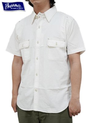 画像1: 【 Pherrow's（フェローズ） 】　半袖ラウンドヨークワークシャツ　[ Round York Work Shirts ] [ White Chambray ]