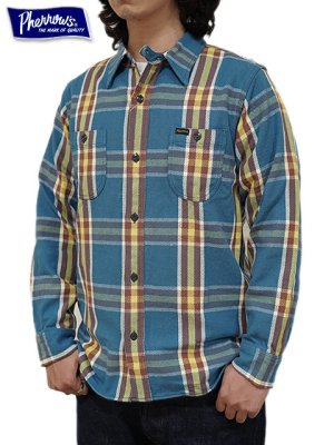 画像1: 【 Pherrow's（フェローズ） 】　ヘビーウェイトフランネルチェックシャツ [ Heavy Flannel Shirts ] [ BLUE ]