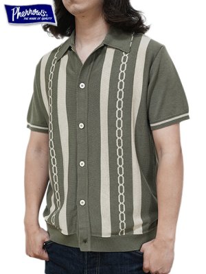 画像1: 【 Pherrow's（フェローズ） 】 サマーニットシャツ [ Summer Knit Shirts  ] [ GREEN ]