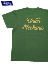 【 Pherrow's（フェローズ） 】　刺繍T-シャツ [ Union Mechanic ] [ D.GREEN ] 【 メール便可 】