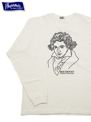 画像1: 【 Pherrow's（フェローズ） 】　プリント L/S T-Shirts　[ ヴェートーベン ] [ WHITE ]【 メール便可 】