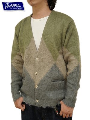 画像1: 【 Pherrow's（フェローズ） 】　モヘアニットカーディガン　[ MOHAIR KNIT CARDIGAN ] [ OLIVE x BEIGE ] 