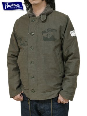 画像1: 【 Pherrow's（フェローズ） 】 N-1 DECK JACKET [ Deco ] [ OLIVE ]