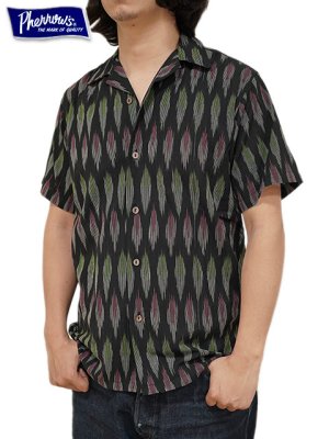 画像1: 【 Pherrow's（フェローズ） 】 COTTON OPEN SHIRT [ IKAT DESIGN ] [ BLACK ] 【 メール便可 】