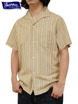 【 Pherrow's（フェローズ） 】 半袖ストライプイタリアンカラーシャツ [  ITALIAN COLLAR SHIRTS ] [ BEIGE STRIPE ] 【 メール便可 】