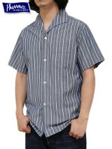 【 Pherrow's（フェローズ） 】 半袖ストライプイタリアンカラーシャツ [  ITALIAN COLLAR SHIRTS ] [ NAVY STRIPE ] 【 メール便可 】