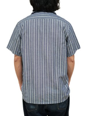 画像2: 【 Pherrow's（フェローズ） 】 半袖ストライプイタリアンカラーシャツ [  ITALIAN COLLAR SHIRTS ] [ NAVY STRIPE ] 【 メール便可 】