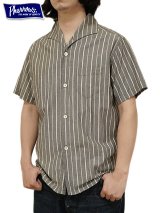 【 Pherrow's（フェローズ） 】 半袖ストライプイタリアンカラーシャツ [  ITALIAN COLLAR SHIRTS ] [ CHARCOAL STRIPE ] 【 メール便可 】