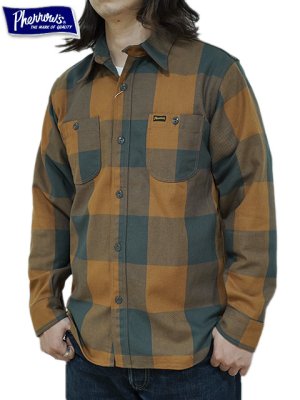 画像1: 【 Pherrow's（フェローズ） 】　ヘビーウェイトフランネルチェックシャツ [ Heavy Flannel Shirts ] [ ORANGE ]