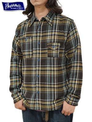 画像1: 【 Pherrow's（フェローズ） 】　ガチャポケフランネルワークシャツ　[ Flannel Work Shirts ] [ BLACK × BLUE CHECK ]