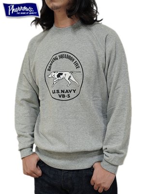 画像1: 【 Pherrow's（フェローズ） 】　ラグランスリーブプリントスウェット [ U.S.NAVY VB-5 ] [ H.GRAY ]