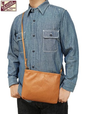 画像1: 【 Y'2 LEATHER（ワイツーレザー） 】　ステアハイドサコッシュ [ Natural Scar Steer ] [ 牛革 ] [ CAMEL ] 【 メール便可 】
