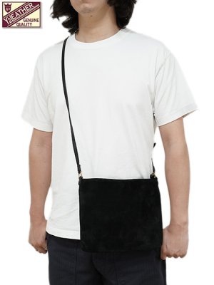 画像1: 【 Y'2 LEATHER（ワイツーレザー） 】　ホースハイドサコッシュ [ Natural Scar Horse Roughout ] [ 馬革 ] [ BLACK ] 【 メール便可 】