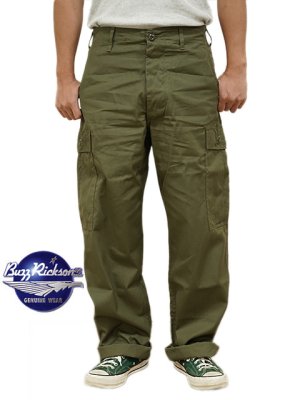 画像1: 【 BUZZ RICKSON'S（バズリクソンズ） 】 カーゴパンツ [ TROUSERS, MEN'S, COTTON WIND RESISTANT POPLIN, OLIVE GREEN, ARMY SHADE 107 ] [ SHORT LENGTH ]