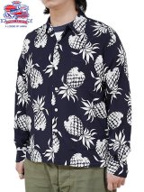 【 DUKE KAHANAMOKU（デュークカハナモク） 】　長袖アロハシャツ　[ DUKE'S PINEAPPLE ] [ NAVY ]