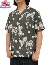 【 DUKE KAHANAMOKU（デュークカハナモク） 】　半袖コットンアロハシャツ　[ MOONLIGHT PALMTREE ] [ BLACK ]