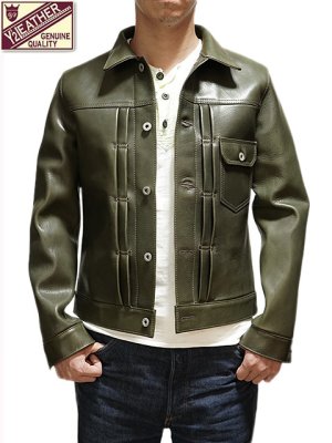 画像4: 【 Y'2 LEATHER（ワイツーレザー） 】　エコホースGジャン1stタイプジャケット　[ 馬革 ] [ OLIVE ]
