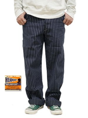 画像1: 【 HEAD LIGHT（ヘッドライト） 】 【 8oz. 】 SPECIAL WOOVEN STRIPE DENIM WAIST OVERALL インディゴストライプワークパンツ [ 実名復刻モデル ]