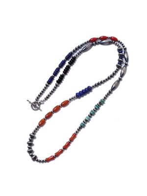 画像2: 【 Indian Jewelry（インディアン ジュエリー） 】 ナバホビーズネックレス [ Navajo Silver x  Turquoise x Coral x Lapislazuli x Onyx ] [ 63cm ] 【 メール便可 】