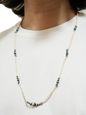 画像1: 【 Indian Jewelry（インディアン ジュエリー） 】 ナバホビーズネックレス [ Navajo Silver x  Turquoise x White Shell ] [ 72cm ] 【 メール便可 】