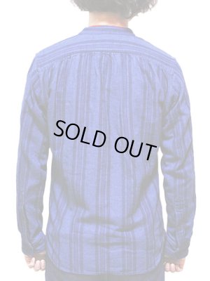 画像2: 【 Pherrow's（フェローズ） 】　インディゴストライプバンドカラーシャツ　[  Band Coller Shirts ]