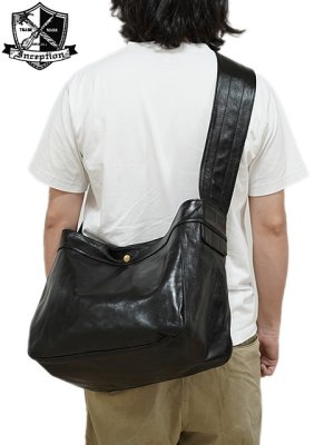 画像1: 【 INCEPTION（インセプション） 】　ホースハイドニュースペーパーバッグ [ HORSE HIDE NEWSPAPER BAG ] [ Black (茶芯) ]