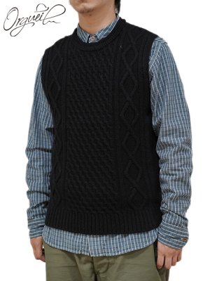画像1: 【 ORGUEIL（オルゲイユ） 】　ケーブルニットベスト　[ Cable Knit Vest ] [ BLACK ]