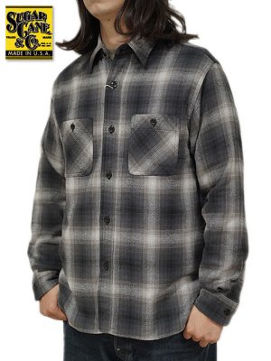 画像1: 【 SUGAR CANE（シュガーケン） 】　ツイルチェックワークシャツ [ L/S TWILL CHECK WORK SHIRT ] [ BLACK ]