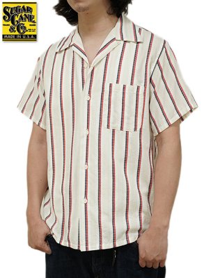 画像1: 【 SUGAR CANE（シュガーケン） 】 ハートストライプオープンカラーシャツ [ Heart Stripe Open Shirt ] [ OFF WHITE ] 【 メール便可 】