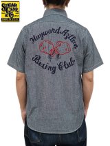 【 SUGAR CANE（シュガーケン） 】　半袖シャンブレーワークシャツ [ CHAIN EMBROIDERED ] [ BOXING CLUB ] [ BLUE ] 【 メール便可 】