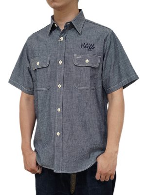 画像2: 【 SUGAR CANE（シュガーケン） 】　半袖シャンブレーワークシャツ [ CHAIN EMBROIDERED ] [ BOXING CLUB ] [ BLUE ] 【 メール便可 】