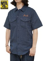 【 SUGAR CANE（シュガーケン） 】 半袖コークストライプワークシャツ [ COKE STRIPE WORK SHIRTS ] [ NAVY ]