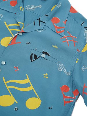 画像4: 【 STAR OF HOLLYWOOD（スターオブハリウッド） 】　S/S OPEN SHIRTS　[ ROCKIN' NOTES ] [ BLUE ]