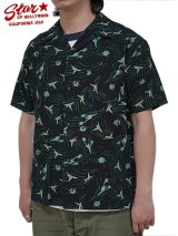 【 STAR OF HOLLYWOOD（スターオブハリウッド） 】　S/S DOBBY COTTON OPEN SHIRT　[ SPACE SHIP ] [ BLACK ]