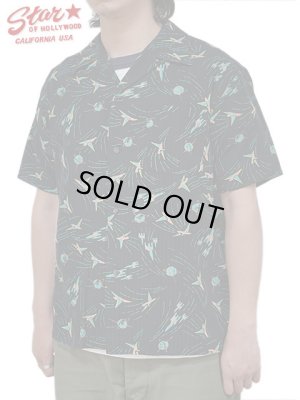 画像1: 【 STAR OF HOLLYWOOD（スターオブハリウッド） 】　S/S DOBBY COTTON OPEN SHIRT　[ SPACE SHIP ] [ BLACK ]