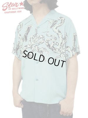 画像1: 【 STAR OF HOLLYWOOD（スターオブハリウッド） 】 HIGH DENSITY RAYON OPEN SHIRT [ RATTLE SNAKE ] [ BLUE ]