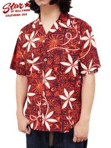 【 STAR OF HOLLYWOOD（スターオブハリウッド） 】　S/S TYPEWRITER COTTON OPEN SHIRT　[ BLUE HAWAII ] [ RED ]