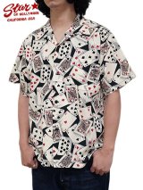【 STAR OF HOLLYWOOD（スターオブハリウッド） 】　S/S TYPEWRITER COTTON OPEN SHIRT　[ PLAYING CARDS ] [ BLACK ]