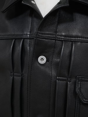 画像8: 【 Y'2 LEATHER（ワイツーレザー） 】　SHEEP SKIN 1ST TYPE JEAN JACKET [ Seep Skin ] [ BLACK ] [ 羊革 ]