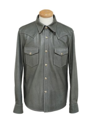 画像3: 【 限定モデル 】 【 Y'2 LEATHER（ワイツーレザー） 】  ステアオイルウエスタンシャツ [ 牛革 ]　[ Steer Oil Leather ] [ GRAY ]