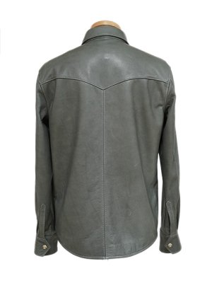 画像4: 【 限定モデル 】 【 Y'2 LEATHER（ワイツーレザー） 】  ステアオイルウエスタンシャツ [ 牛革 ]　[ Steer Oil Leather ] [ GRAY ]