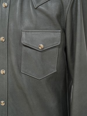 画像7: 【 限定モデル 】 【 Y'2 LEATHER（ワイツーレザー） 】  ステアオイルウエスタンシャツ [ 牛革 ]　[ Steer Oil Leather ] [ GRAY ]