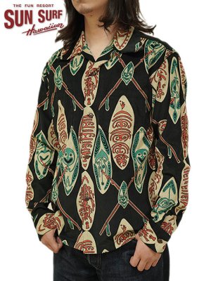 画像1: 【 SUN SURF（サンサーフ） 】 コーデュロイアロハシャツ [ CORDUROY HAWAIIAN SHIRT ] [ GOD'S SHIELD ] [ BLACK ]