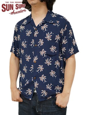 画像1: 【 SUN SURF（サンサーフ） 】　半袖アロハシャツ　S/S HAWAIIAN SHIRT　[ SCATTERED PALMTREE ]　[ NAVY ]