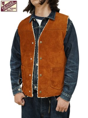 画像1: 【 Y'2 LEATHER（ワイツーレザー） 】　Steer Roughout Wool Boa Vest [ STEER ROUGHOUT (牛革) ] [ Camel ]